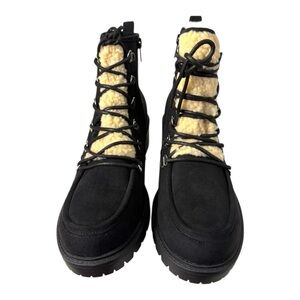 Sun + Stone Quinnnf Black Faux Suede Sherpa Lace-Up Boots Size 8.5M
